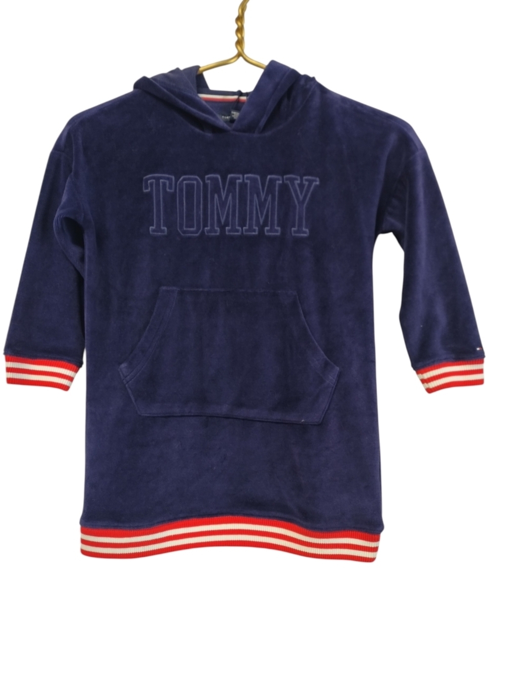 Tommy Hilfiger Purple Velour Hoodie Size 4 Kids Embroidered Pocket Pullover NWT